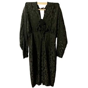 Vintage Ondé 100% Silk Rose Embellished Black Cocktail Midi Dress SZ 6